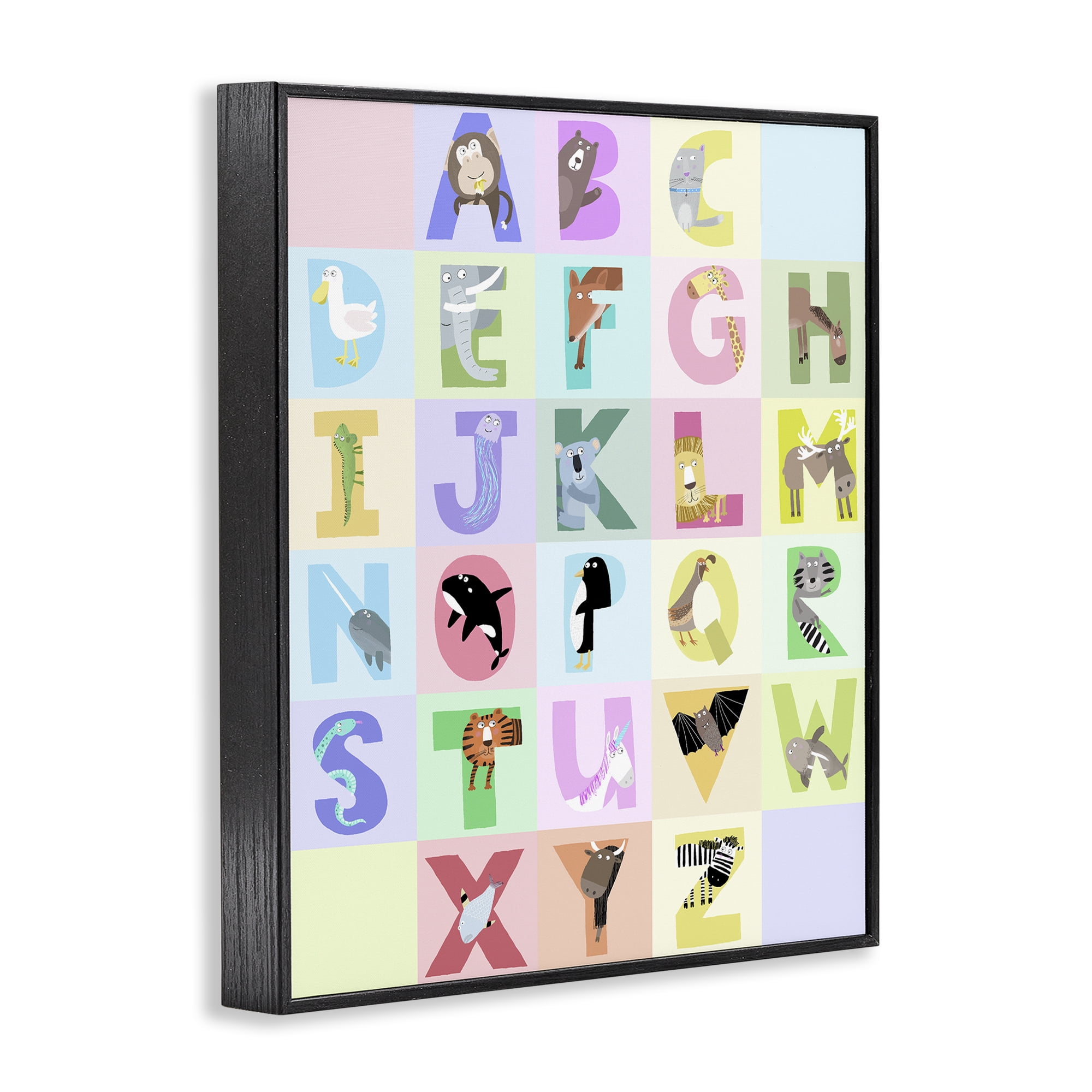Stupell Industries Animal Alphabet in Pastels Black Framed Giclee Art, design by Carla Daly