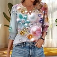 thumbnail image 3 of JTZGDY Blouses for Women Dressy Casual V Neck Boho Floral Printed 3/4 Smocked Cuff Sleeve Womens Tops Trendy Summer Graphic T-Shirts Pink S, 3 of 7