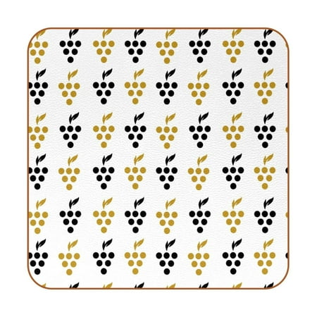 

OWNTA Golden Black Creative Grapes Pattern Premium 6-Piece Square Coaster Set in Microfiber Leather - Non-Slip & Absorbent Cup Mats