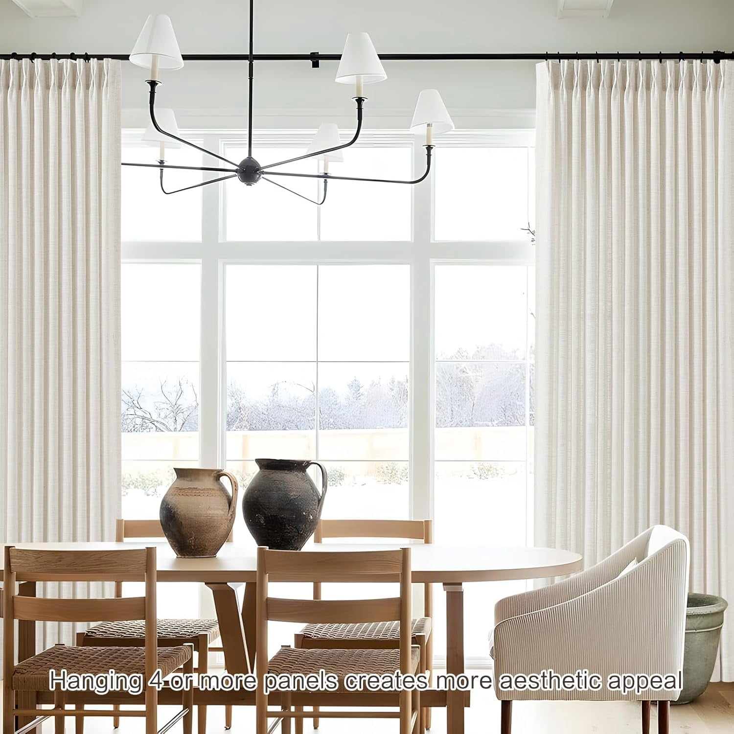 Nalqet Pinch Pleated Linen Curtains 84 inch Length 2 Panels Set, Light Filtering Linen Blend Sheer Drapes Memory Trained Pleated Curtain Back Tab with Hooks Rings for Living Room Bedroom, Natural
