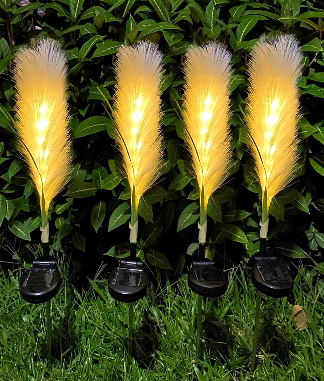 Solar Garden Lights Outdoor Waterproof 4 Pack Solar Flower Lights Decorative Landscape Lighting Pathway Patio Yard Decor Solar Reed Garden Lights