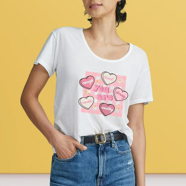 Camisetas para mujer ropa de calle Camiseta basica camisetas de manga corta de verano ropa sencilla de moda camiseta femenina para el trabajo de XL Walmart en linea