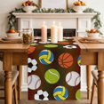 thumbnail image 4 of Brown Balls Cotton Linen Table Runner for Dining Kitchen, Baseball Tennis Basketball Football Wedding Outdoor Party Tablerunners Decoration, Dresser Scarf Coffee Tablecloth Runners 13x108 Inches, 4 of 9