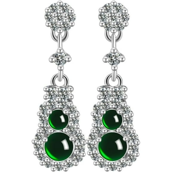 14K Gold Gourd-Shaped Jade Cabochon Earrings for Women, Dark Green Jade, Gift for Wife on Christmas