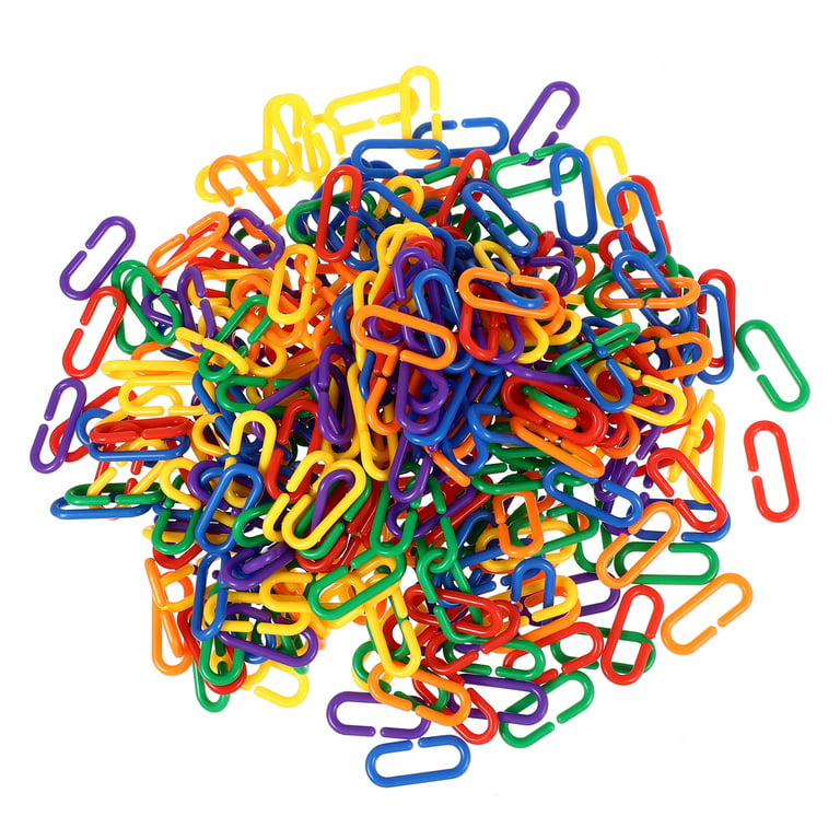 Plastic Hooks Chain Links, 400 Pcs Rainbow Color Plastic C-clips Hooks Chain  Links C-links Kids Educational Learning Toy Rat Parrot Bird Toy Cage Part