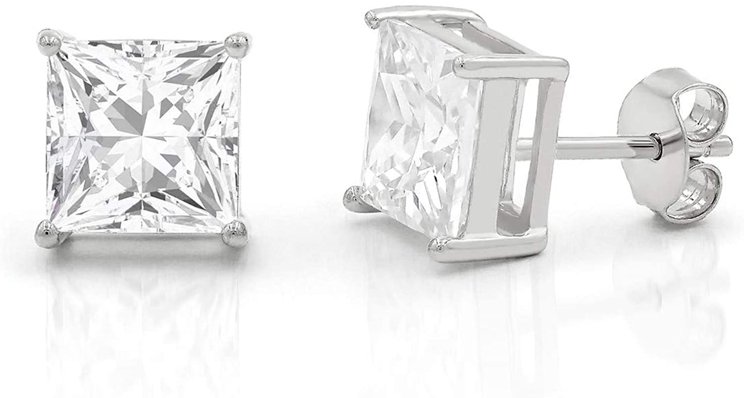 925 Sterling Silver Princess Cut Cubic Zirconia Stud Earrings Available in 3mm 4mm 5mm 6mm 7mm 8mm Hypoallergenic Jewelry