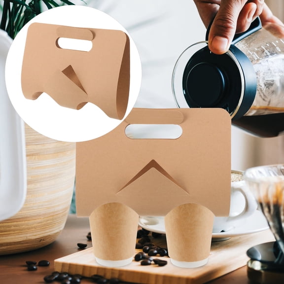 SHOWERORO 50Pcs Paper Cup Holders Beige for Preventing Spills in Office