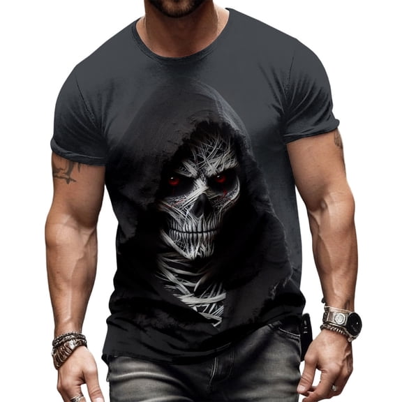 Ankishi Skull T Shirts for Men Crewneck Short Sleeve Horror Skeleton Graphic T Shirt for Holiday Party Daily Wear