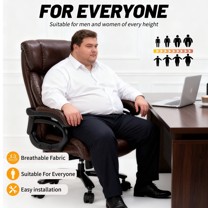 Qusaphy Big and Tall 800 lbs Heavy Duty Executive Office Chair, Ergonomic High Back PU Leather Computer Chair with Massage Footstool