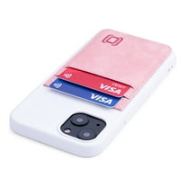 Dockem iPhone 13 Wallet Card Case; Built-in Metal Plate for Magnetic Mounting, 2 Card Holders, Silicone Exec M2T [White/Pink]