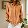 thumbnail image 5 of XUNKUSGA Shirts for Women Classic Striped Button Down Womens Shirts Casual Long Sleeve V Neck Collared Women's Tops for Vacation Party Working Stylish Dress Shirts for Women S-2XL Orange, 5 of 5