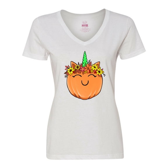 Inktastic Pumpkin Unicorn for Halloween and Thanksgiving Women's V-Neck T-Shirt