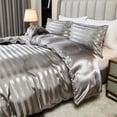 thumbnail image 3 of Move Over Gray Satin Duvet Cover Set Queen Luxurious Stripes Pattern Gray Satin Bedding Set Microfiber No Filling, 3 of 8