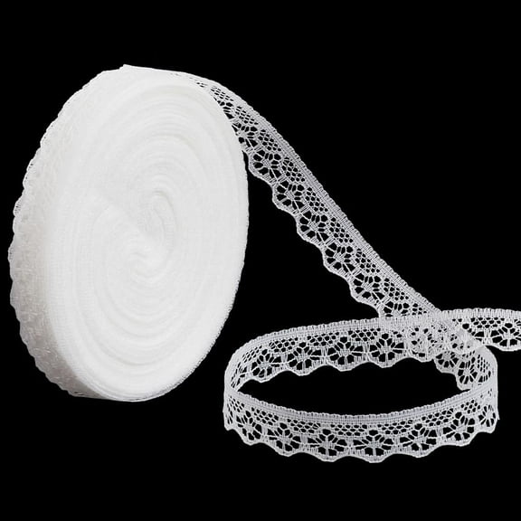 30 Yards 5/8 Inch White Polyester Lace Trim Roll Vintage Floral Hollow Scalloped Edge Ribbon Flower Appliques Trimming Bulk for Sewing Making Bouquets Crafts Clothes Home Decor Dress Supply