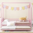 thumbnail image 2 of EUROCO Metal Full Size Low House Bed with Roof and Trundle for Kids, Pink, 2 of 15