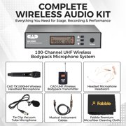 CAD Audio WX1000BP Wireless Bodypack Microphone System (510-570 MHz) Bundle with TX1000HH Handheld Microphone Transmitter, Lavalier Mic, Headset Mic, and 1/4 Guitar Cable for Stage & Vocals