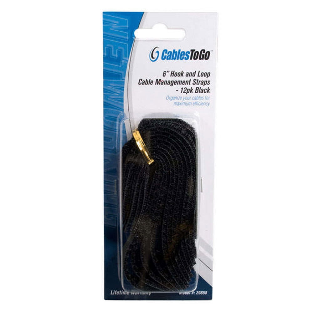 C2G 29854 Klettband-Kabelwickler Multipack – 12 Stück, Schwarz, TAA-konform Für Ordentliche Kabel