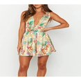 thumbnail image 2 of Robe Courte Dos Nu à Imprimé Floral pour Femme Boho Cottagecore Vintage à Col en V Robes Sans Manches à Volants Courte Robe d'Été, 2 of 7