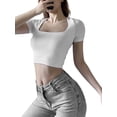 thumbnail image 3 of Camiseta Mujer, Manga Corta Corte Bajo Sólido Slim Fit Summer Ladies Crop Top for Daily Party Nituyy Camiseta de manga corta de color liso, 3 of 5
