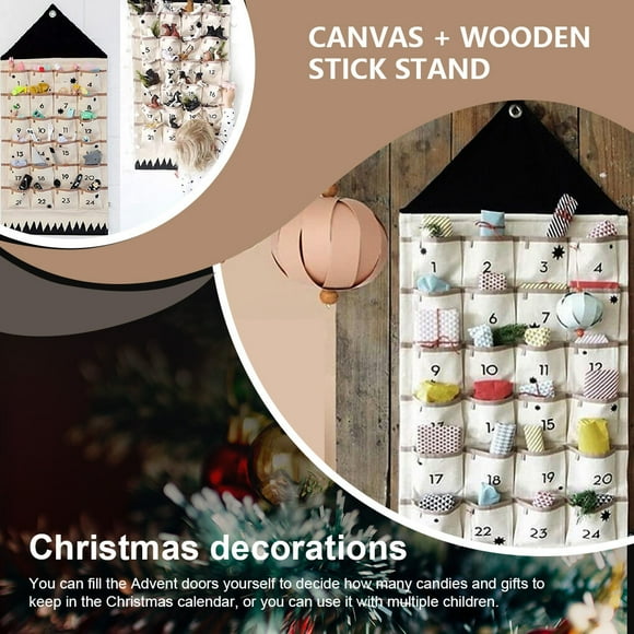 destyer Christmas Advent Calendar Canvas Door 24 Pockets Candies Coins Organizer Bedroom Wall Pocket Sundries Storage Decoration
