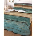 thumbnail image 3 of Quilts King Size, Teal Turquoise Wooden Soft Comforter Bedding Set for Bed, Rustic Retro Farmhouse Western Country Lightweight Quilted Bedspread with Pillow Cover(2 Pieces), 96x106 Inch, 3 of 6