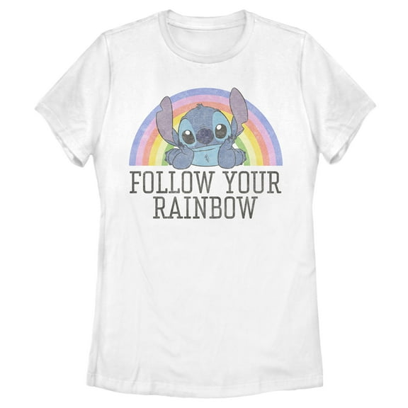 Women's Lilo & Stitch Follow Your Rainbow  Graphic Tee White Medium