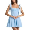 thumbnail image 2 of Smocked Ruched A Line Swing Dress Layered Tie Shoulder Flowy - Dress Light Blue S, 2 of 7
