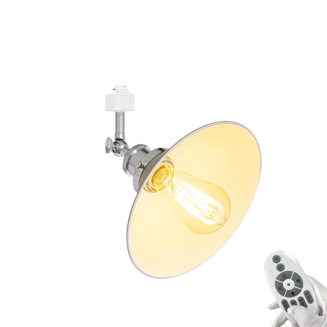 FSLiving Adjustable Angle H-Type Track Pendangt Light with E26 Silver Base&Khali Metal Cone Shade,Remote Control Dimmable Color Changing Timing Lamp for Home Kitchen Farmhouse,Customizable - 1 Light