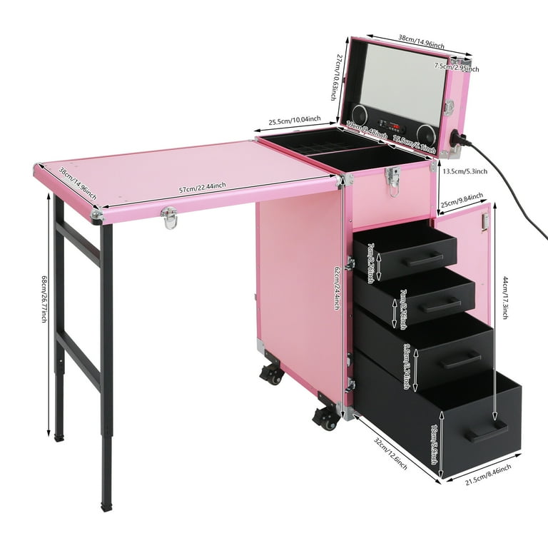Portable Rolling Manicure Table Nail Desk with Drawers, Mobile