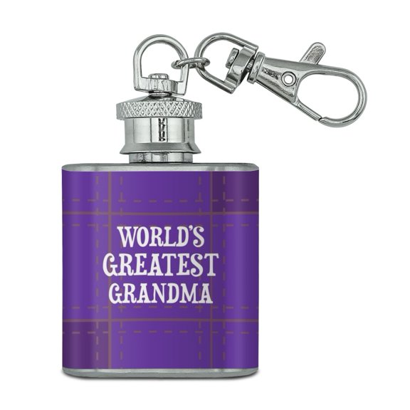 World's Greatest Grandma Grandmother Purple Stainless Steel 1oz Mini Flask Key Chain
