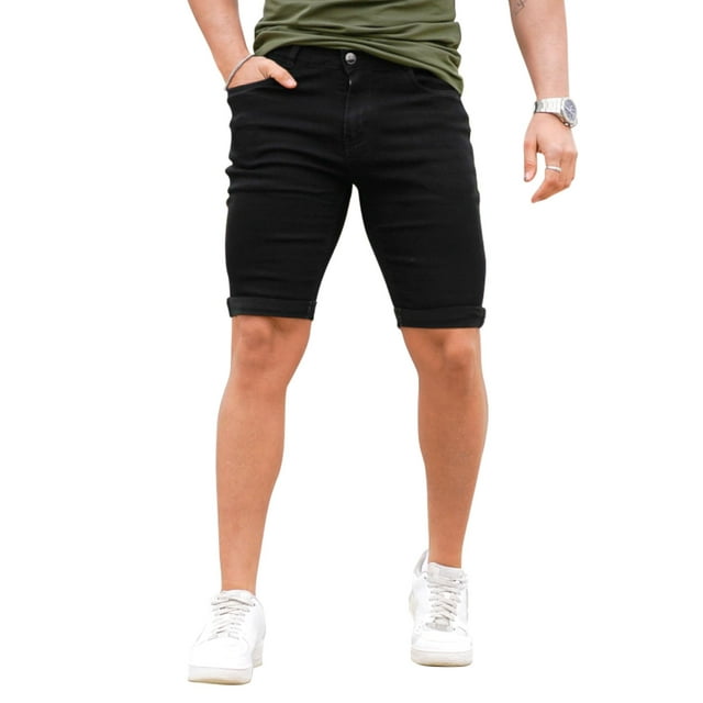 Pantalones cortos GINGTTO Black Jean para hombre Skinny Casual Denim 31