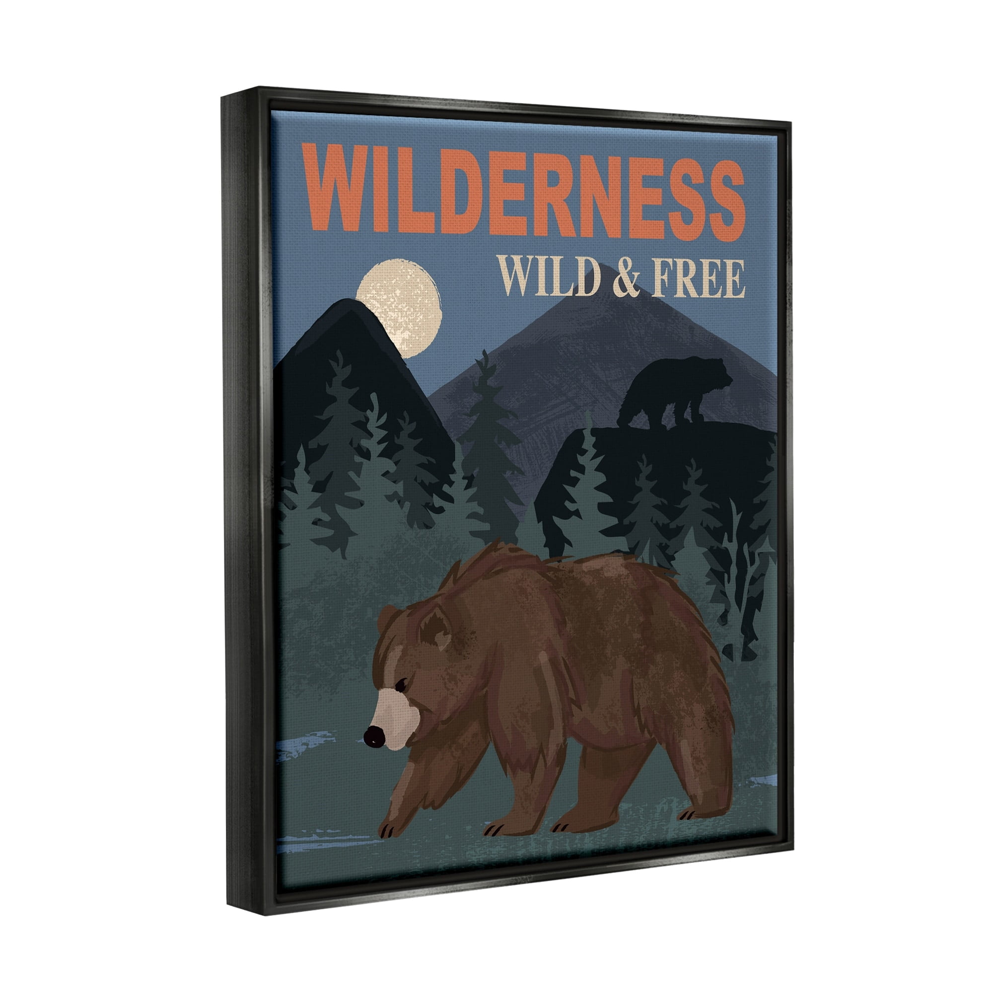 Stupell Industries Wild & Free Adventure Scene Mountain Forest Wildlife Graphic Art Luster Gray Floating Framed Canvas Print Wall Art, Design by Lisa Whitebutton