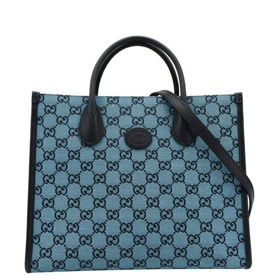 Pre-Owned GUCCI Interlocking GG Supreme Canvas Tote Bag Blue 659983