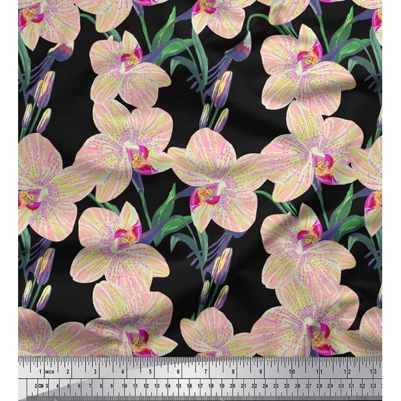 Soimoi Cotton Duck Fabric Leaves & Orchids Floral Print Fabric by The Yard 42 Inch Wide