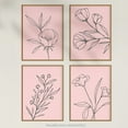 thumbnail image 5 of Pack of 4 Minimalist Wildflower Outline Black on Pastel Pink Simple Floral Unframed Wall Art Living Room Prints Set, 5 of 5