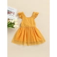 thumbnail image 2 of Franhais Little Girl’s Fly Sleeve Dress Fashion Solid Color Round Neck Mesh Yarn Stitching A-line Dress, 2 of 9