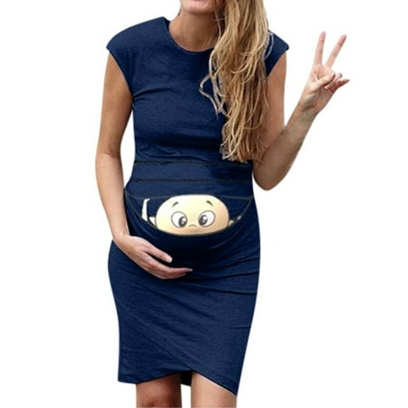 

iOPQO Maternity Dress Women Print Pregnant Maternity Maternity Props Casual Mini Dresses Plus Size Dress For Women Casual Dresses For Women Navy L