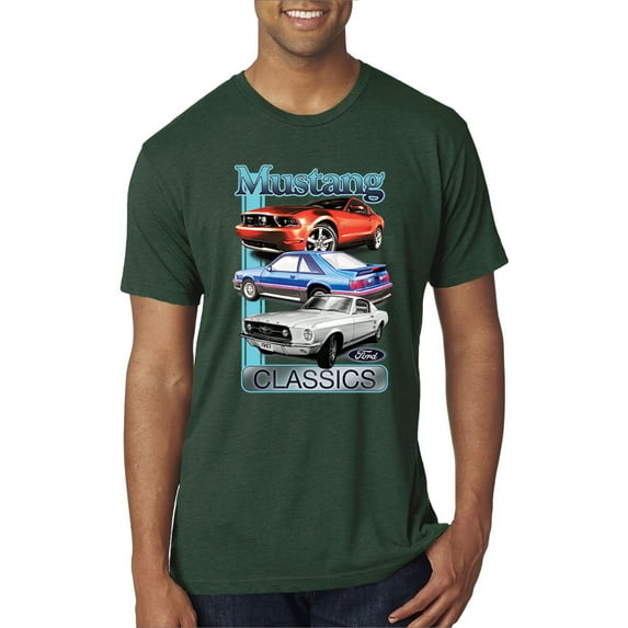 Wild Bobby, Mustang Ford Classics Cars and Trucks Men Premium Tri Blend Tee, Forest Green, Large