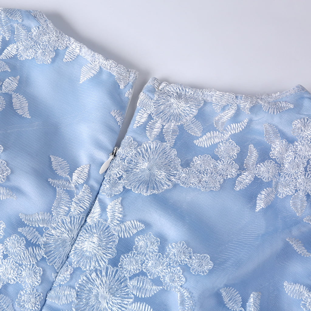 JGGSPWM Women's Lace Overlay Midi Dress 3/4 Sleeves Floral Embroidery Cocktail Evening Dresses Sky Blue 3XL