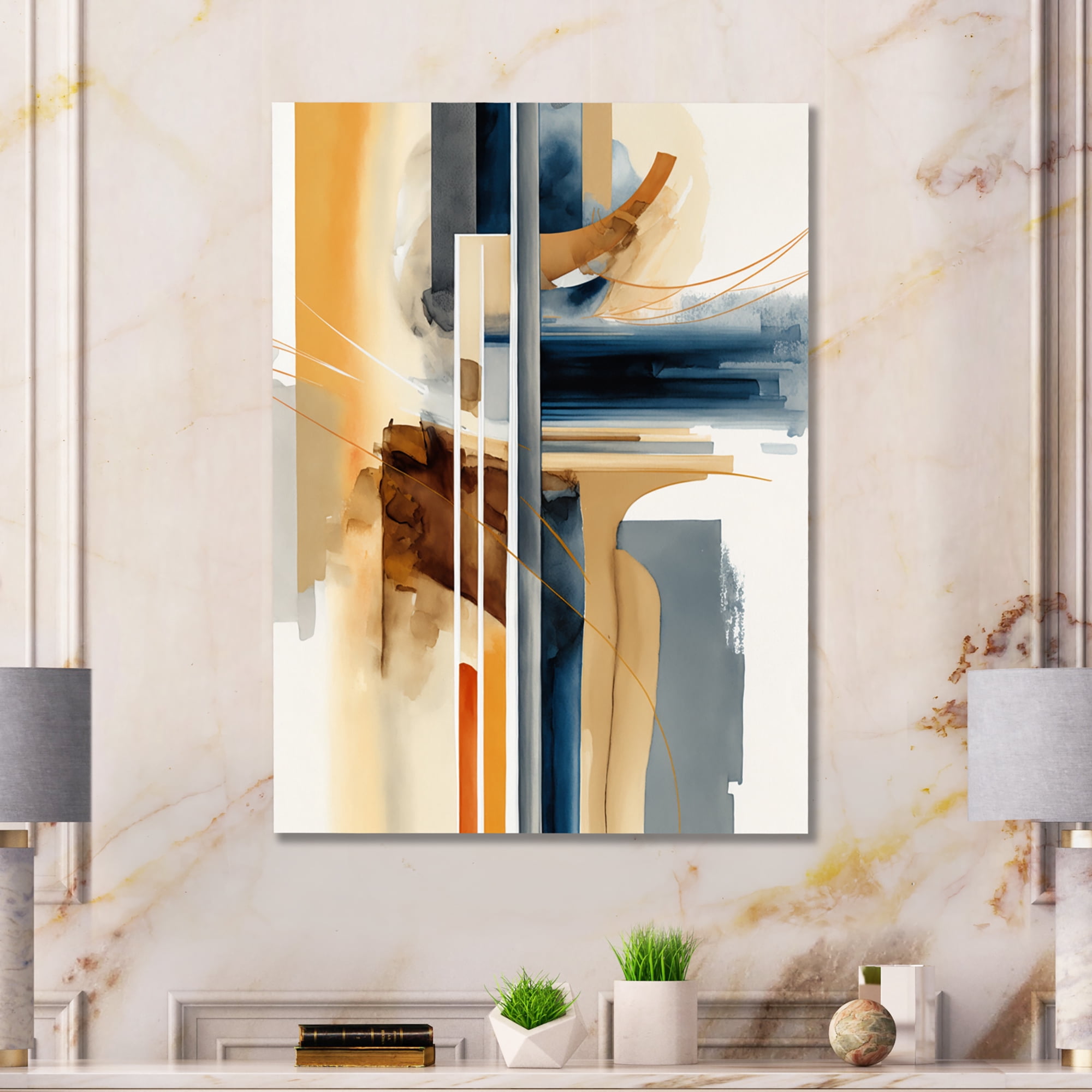 Designart Modern Blue And Gold Abstract II Canvas Wall Art