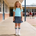 thumbnail image 5 of Yutgune Toddler Girls Short Sleeve Top & Denim Skirt 2 Piece Set, Solid Casual Back to School Daily Outfit, Sizes 110-160, 5 of 9
