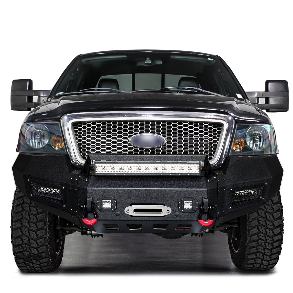 Vijay Compatible with 2004-2005-2006-2007-2008 Ford F150 Front Bumper Textured Black Steel with Light and D-ring