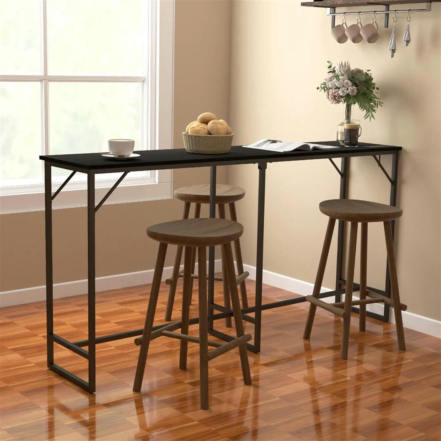 Demi Bonn 70"dustrial Bar Tables with Charging Station, Steel Rectangular Bar Height Pub Table for 4 to 6 People for Dining Room, Home Office, Black