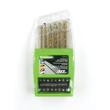 Kawasaki 840258 Drill and Drive Bit Set 30 Pieces, Drills clean round holes in metal, wood and plastic By