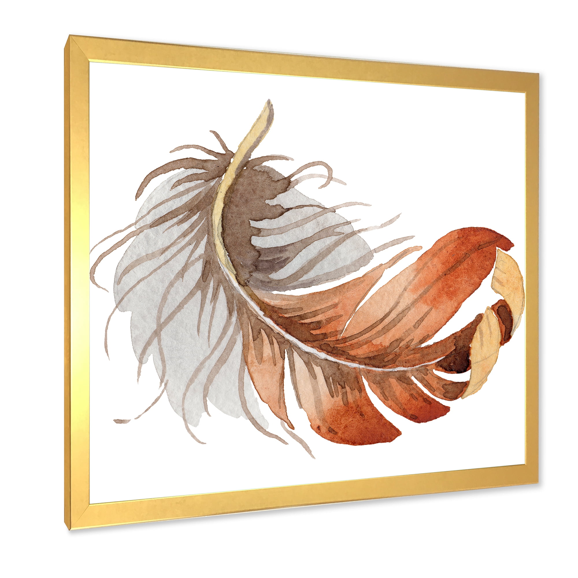 Designart 'Orange Ethnic Bird Feather On White' Bohemian & Eclectic Framed Art Print