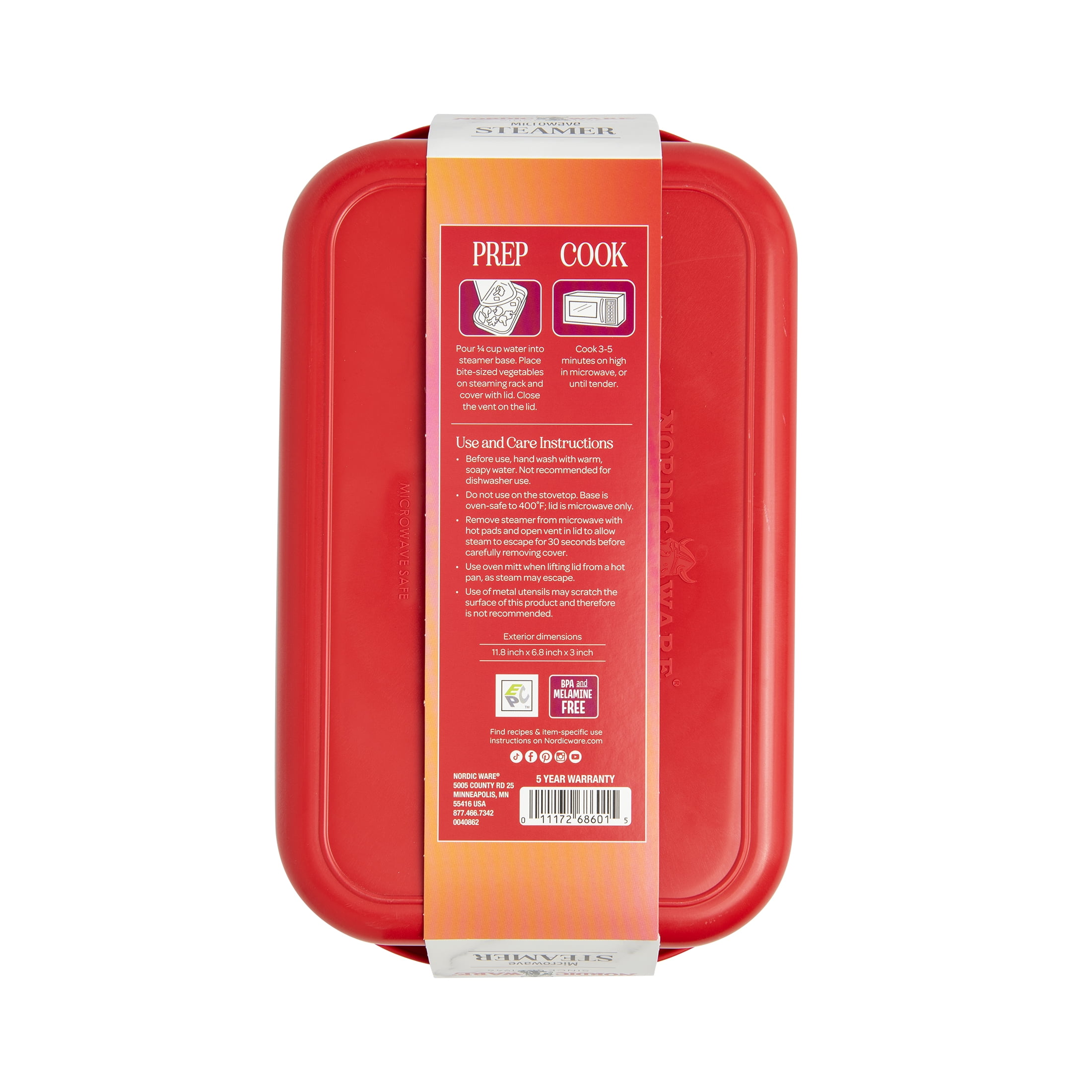 Nordic Ware Microwave Veggie Steamer, Red, 10.4" x 6.6" x 2.1"
