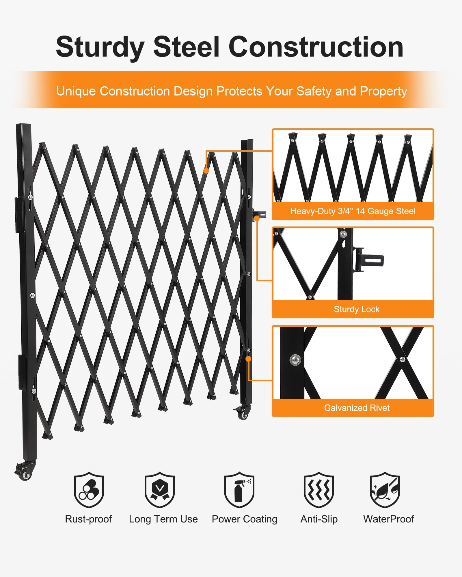 M optimized Foldable Security Gate, Aluminum Expandable Fence Portable Safety Barrier with Casters Retractable Driveway Gates 360°Rolling Barricade Gate Mobile Barricade Safety Barrier