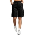 thumbnail image 2 of Bermuda Cargo Denim Shorts for Women Knee Length 6 Pockets Elastic Waist Long Jorts for Summer Casual Black XL, 2 of 7