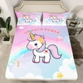 thumbnail image 2 of Feelyou Dreamy Unicorn Kids Queen Sheet Sets, Rainbow Stars Rainbow Flat Sheet, Kawaii Cartoon Animal Queen Fitted Sheet, Microfiber Bedroom Decor, 4 Pieces, 2 of 7