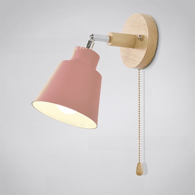 Lámpara de pared de noche moderna y sencilla con diseño de macarrón, interruptor de cremallera de madera, lámparas de pared decorativas de fondo nórdico para comedor y sala de estar